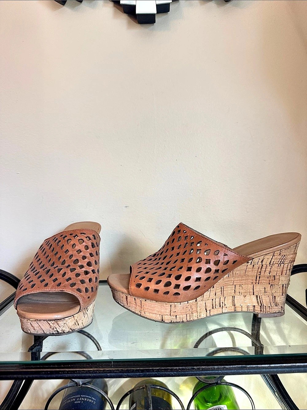 Franco Sarto Perforated Cork Wedge Mules in Brown